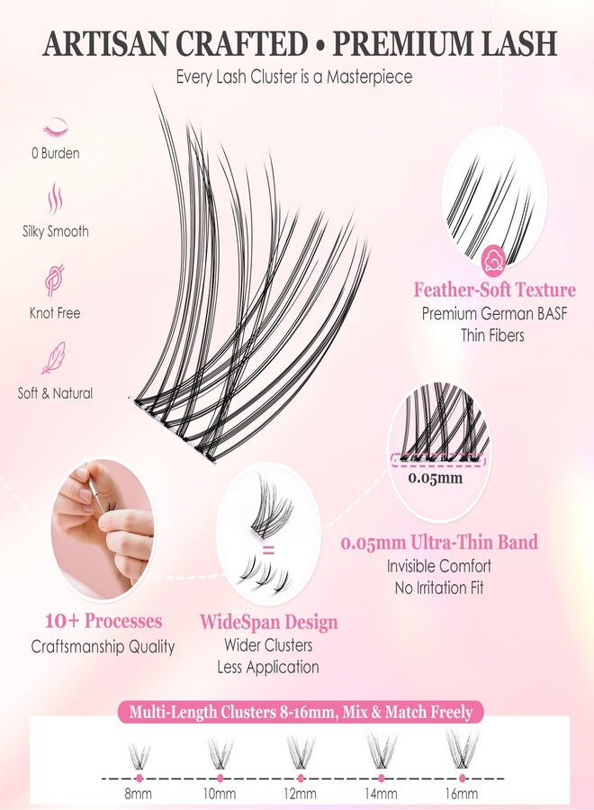 FayJoo Natural Wispy Soft Lash Clusters Kit with 0.05mm Invisible Band, C Curl 8-16mm, DIY Salon Eyelash Extensions with Bond Seal Remover Tweezer, FayJoo AIRY 11 Kit - Image 2